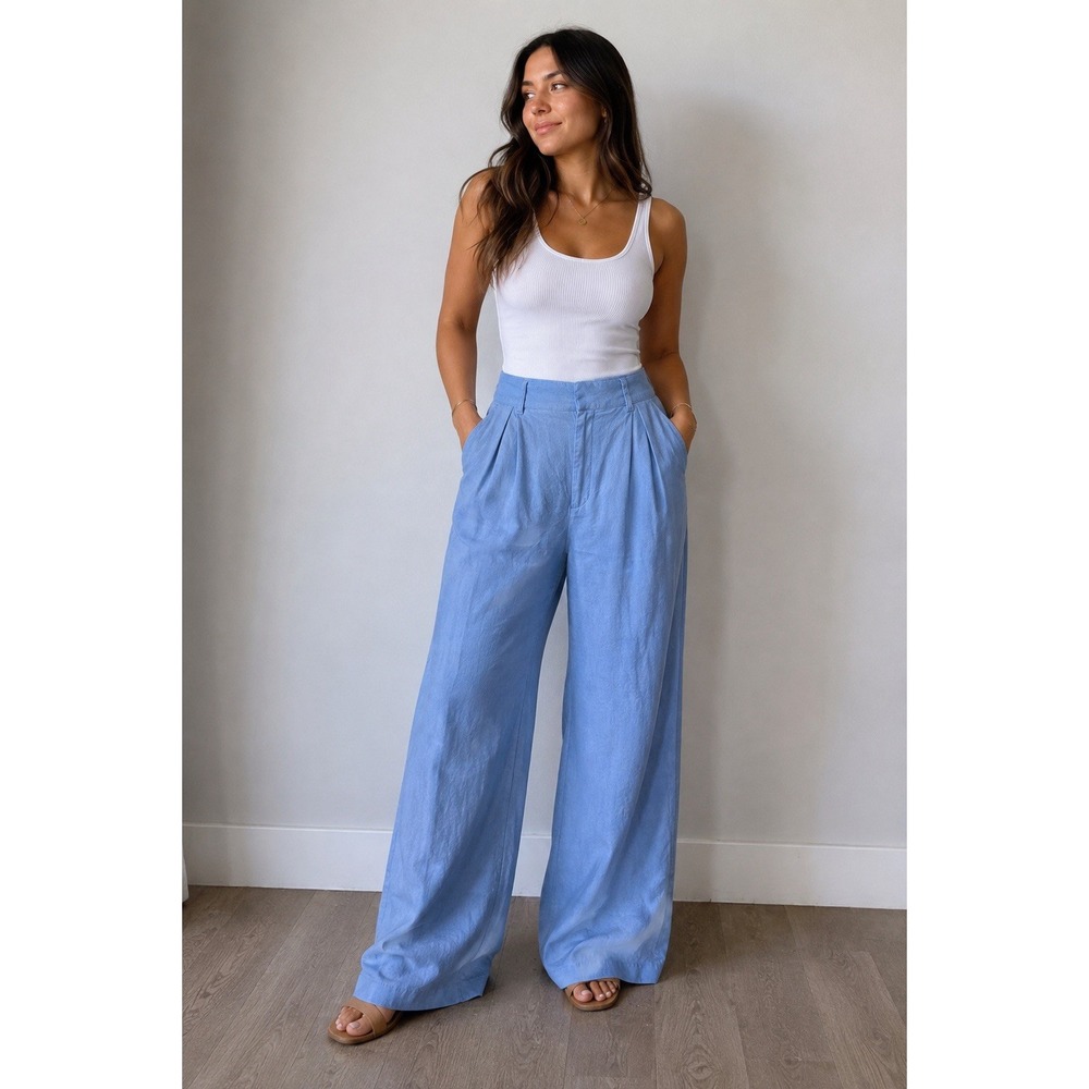 Abercrombie & Fitch Women's Blue Linen Blend Wide Leg Pants Size M